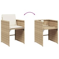 vidaXL 11 Piece Patio Dining Set with Cushions Beige Poly Rattan