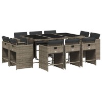 vidaXL 11 Piece Patio Dining Set with Cushions Gray Poly Rattan