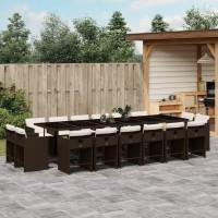 vidaXL 17 Piece Patio Dining Set with Cushions Brown Poly Rattan