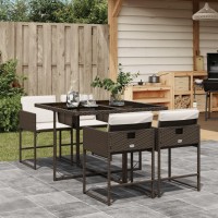 vidaXL 5 Piece Patio Dining Set with Cushions Brown Poly Rattan