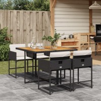 vidaXL 5 Piece Patio Dining Set with Cushions Black Poly Rattan