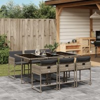 vidaXL 7 Piece Patio Dining Set with Cushions Gray Poly Rattan