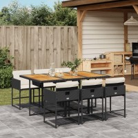 vidaXL 7 Piece Patio Dining Set with Cushions Black Poly Rattan