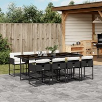 vidaXL 9 Piece Patio Dining Set with Cushions Black Poly Rattan