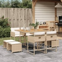 vidaXL 9 Piece Patio Dining Set with Cushions Beige Poly Rattan