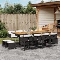 vidaXL 13 Piece Patio Dining Set with Cushions Black Poly Rattan