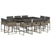 vidaXL 11 Piece Patio Dining Set with Cushions Gray Poly Rattan