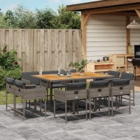 vidaXL 11 Piece Patio Dining Set with Cushions Gray Poly Rattan