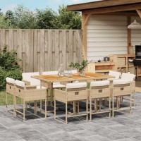 vidaXL 11 Piece Patio Dining Set with Cushions Beige Poly Rattan