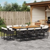 vidaXL 13 Piece Patio Dining Set with Cushions Black Poly Rattan