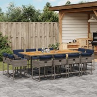 vidaXL 13 Piece Patio Dining Set with Cushions Gray Poly Rattan