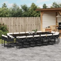 vidaXL 17 Piece Patio Dining Set with Cushions Black Poly Rattan