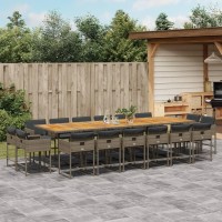 vidaXL 17 Piece Patio Dining Set with Cushions Gray Poly Rattan