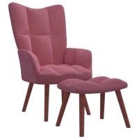 vidaXL Relaxing Chair with a Stool Pink Velvet