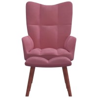 vidaXL Relaxing Chair with a Stool Pink Velvet