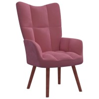 vidaXL Relaxing Chair with a Stool Pink Velvet