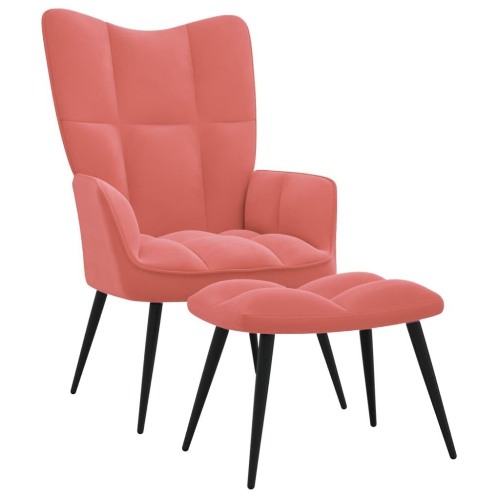 vidaXL Relaxing Chair with a Stool Pink Velvet