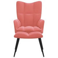 vidaXL Relaxing Chair with a Stool Pink Velvet