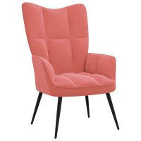 vidaXL Relaxing Chair with a Stool Pink Velvet