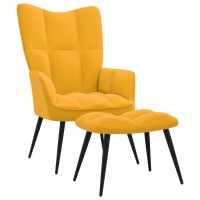 vidaXL Relaxing Chair with a Stool Mustard Yellow Velvet