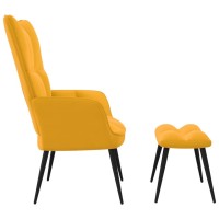 vidaXL Relaxing Chair with a Stool Mustard Yellow Velvet