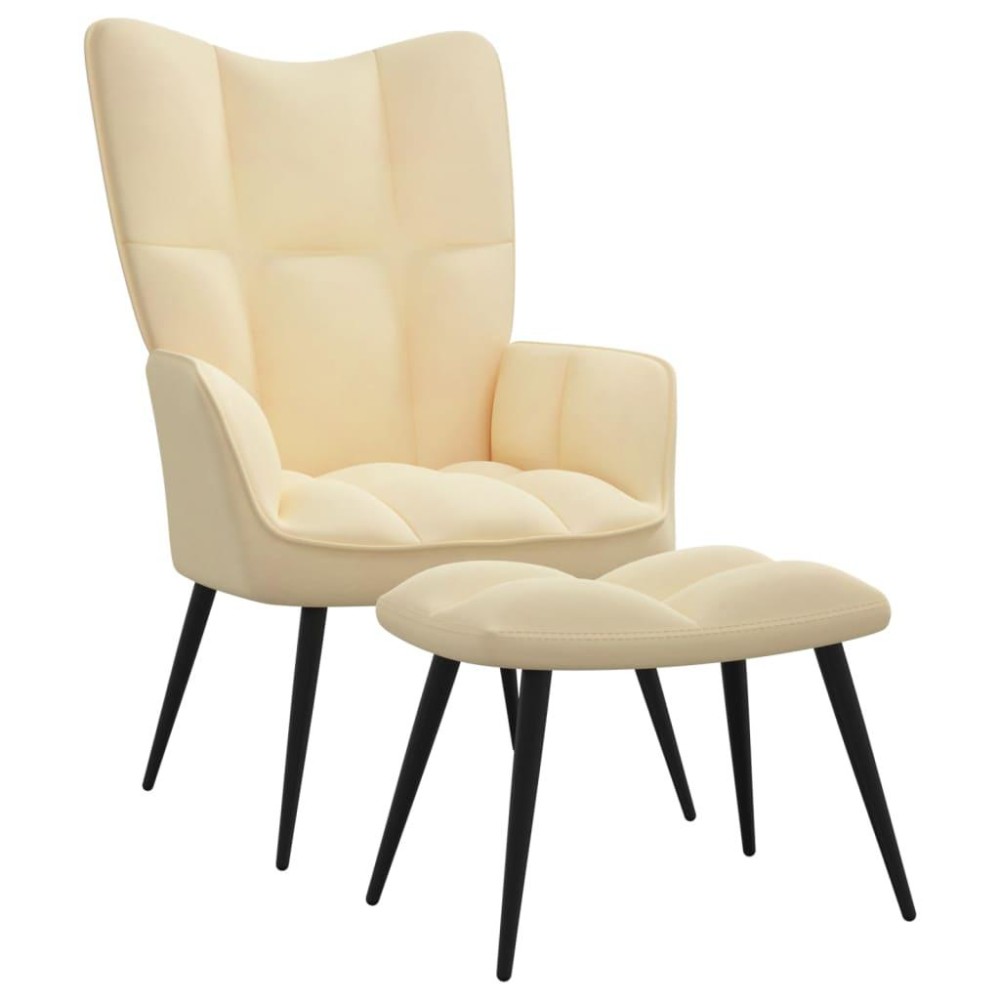 vidaXL Relaxing Chair with a Stool Cream White Velvet