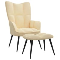 vidaXL Relaxing Chair with a Stool Cream White Velvet