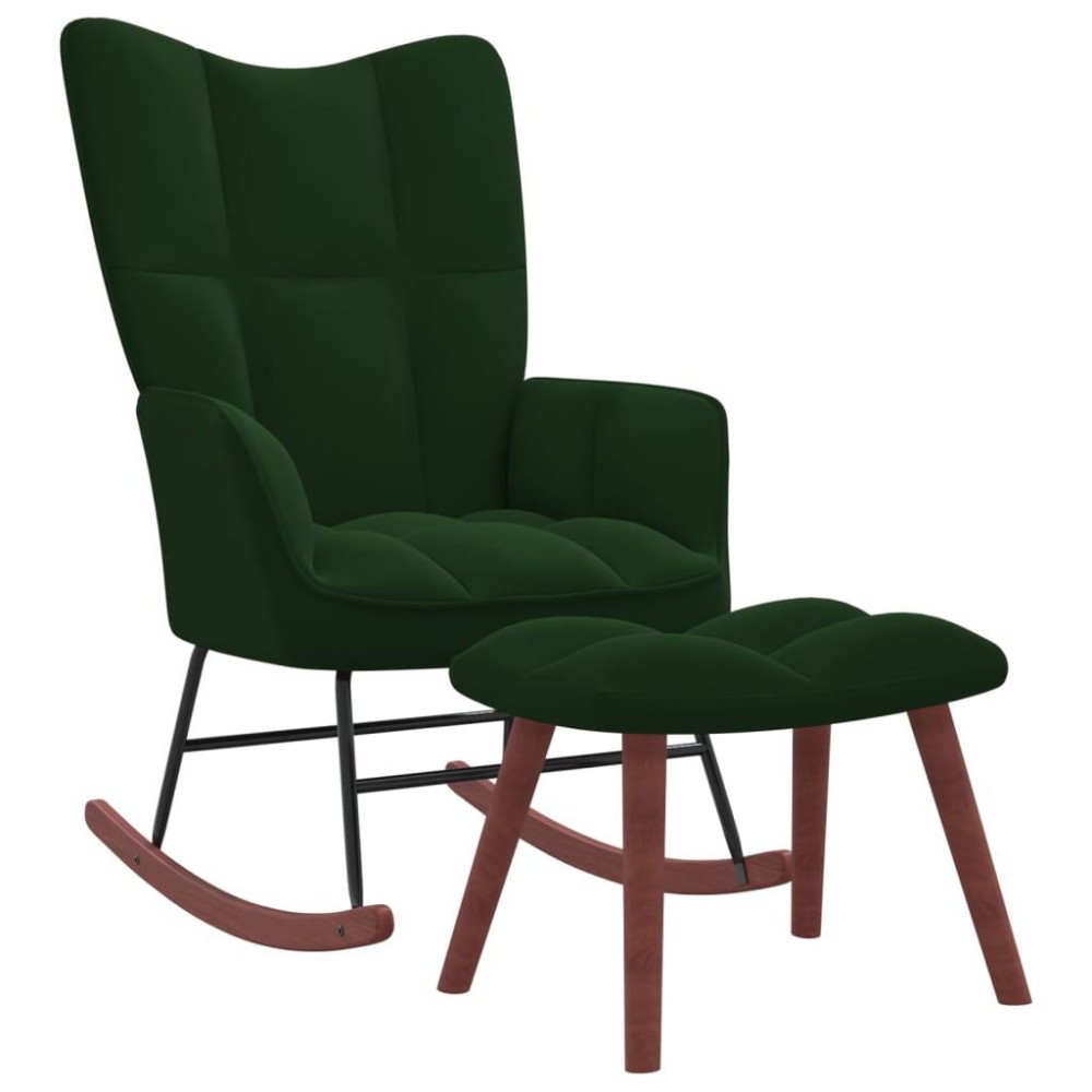 Vidaxl Rocking Chair With A Stool Dark Green Velvet