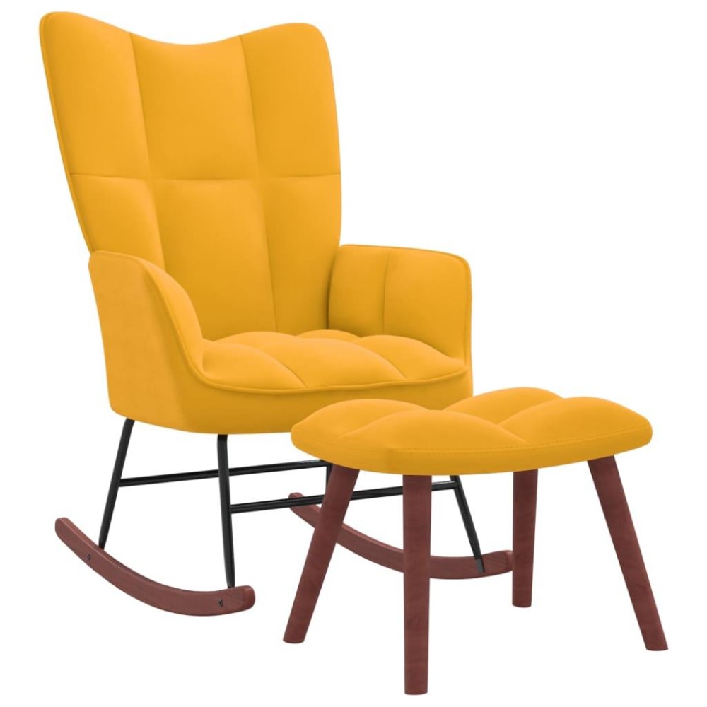 Vidaxl Rocking Chair With A Stool Mustard Yellow Velvet