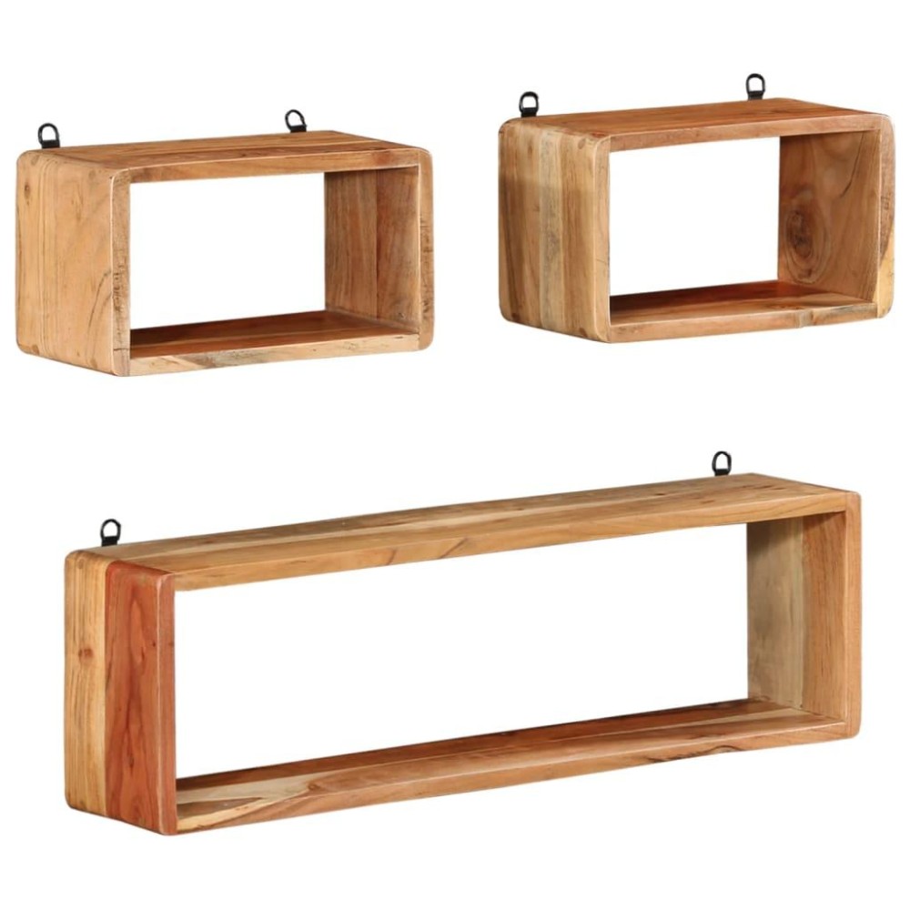 Vidaxl 3 Piece Wall Cube Shelf Set Solid Acacia Wood