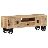 Vidaxl Tv Cabinet With Wheels 43.3X11.8X14.6 Rough Mango Wood