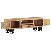 Vidaxl Tv Cabinet With Wheels 43.3X11.8X14.6 Rough Mango Wood