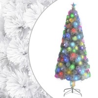 vidaXL Artificial Pre-lit Christmas Tree White 7 ft Fiber Optic