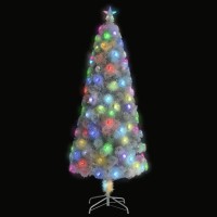 vidaXL Artificial Pre-lit Christmas Tree White 7 ft Fiber Optic