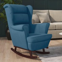 vidaXL Rocking Chair with Solid Wood Rubber Legs Blue Velvet