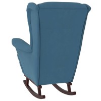 vidaXL Rocking Chair with Solid Wood Rubber Legs Blue Velvet