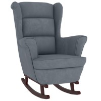 vidaXL Rocking Chair with Solid Wood Rubber Legs Dark Gray Velvet