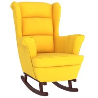 vidaXL Rocking Chair with Solid Wood Rubber Legs Yellow Velvet