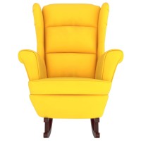 vidaXL Rocking Chair with Solid Wood Rubber Legs Yellow Velvet