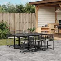 vidaXL 7 Piece Patio Dining Set with Cushions Black Poly Rattan