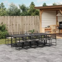 vidaXL 11 Piece Patio Dining Set with Cushions Black Poly Rattan