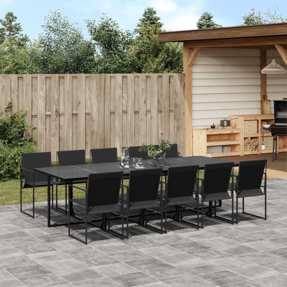 vidaXL 11 Piece Patio Dining Set Black Textilene