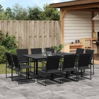 vidaXL 11 Piece Patio Dining Set Black Textilene