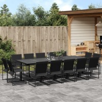 vidaXL 15 Piece Patio Dining Set Black Textilene