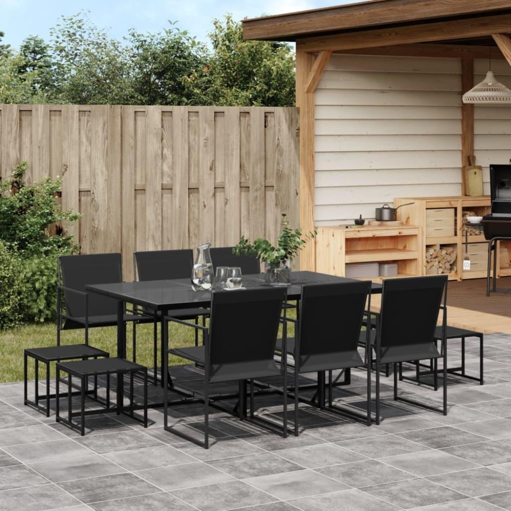 vidaXL 11 Piece Patio Dining Set Black Textilene