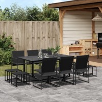 vidaXL 11 Piece Patio Dining Set Black Textilene