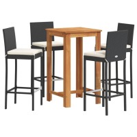 vidaXL 5 Piece Patio Bar Set Black Solid Wood Acacia and Poly Rattan