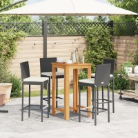 vidaXL 5 Piece Patio Bar Set Black Solid Wood Acacia and Poly Rattan