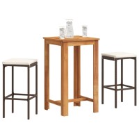 vidaXL 3 Piece Patio Bar Set Brown Solid Wood Acacia and Poly Rattan