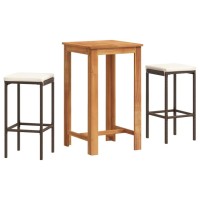 vidaXL 3 Piece Patio Bar Set Brown Solid Wood Acacia and Poly Rattan